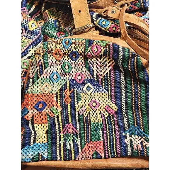 Large backpack Handmade Guatemalan Aztec Southwestern Bag Multiple Pockets - Picture 2 of 12
